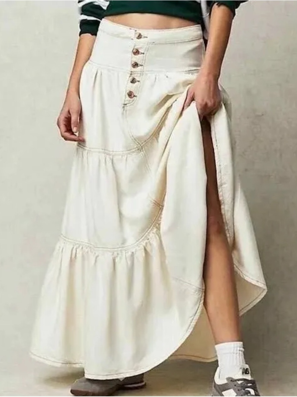 We The Free Free People Dreamwaver Denim Tiered Maxi Skirt